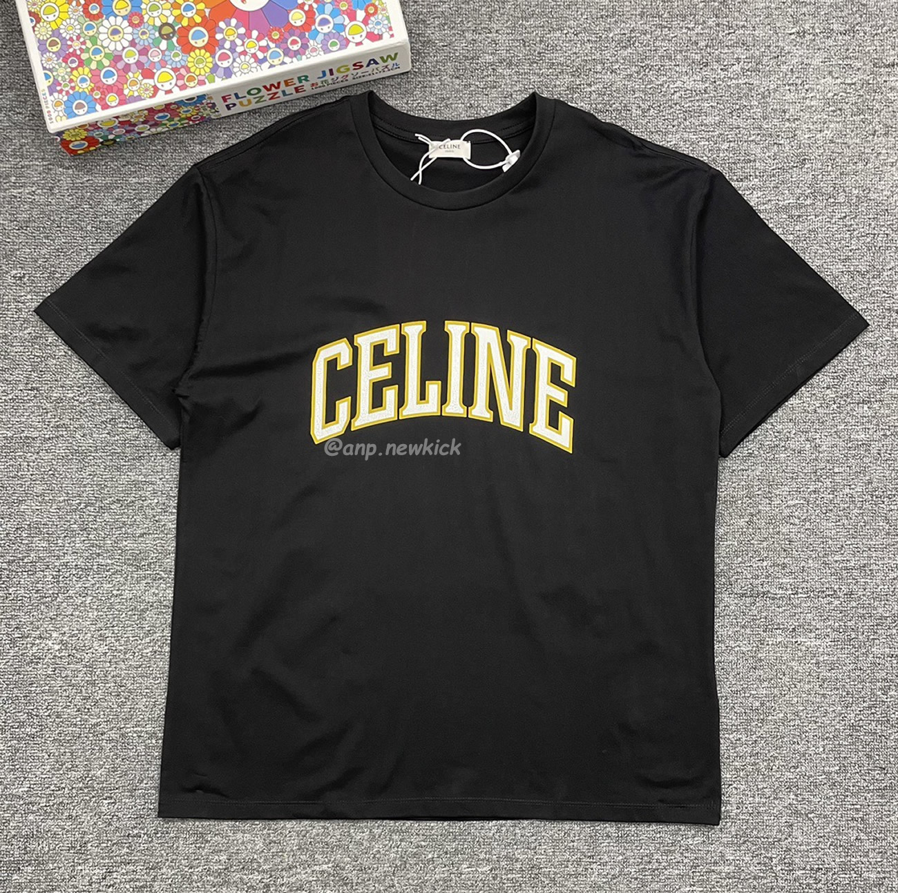 Celine College Cracking Effect Printed Cotton Plain Knit Loose Fitting T Shirt (2) - newkick.app